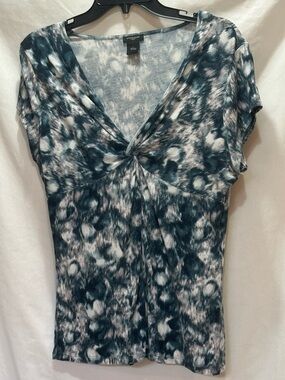Ann Taylor Teal and White Twist-Front Short Sleeve Top